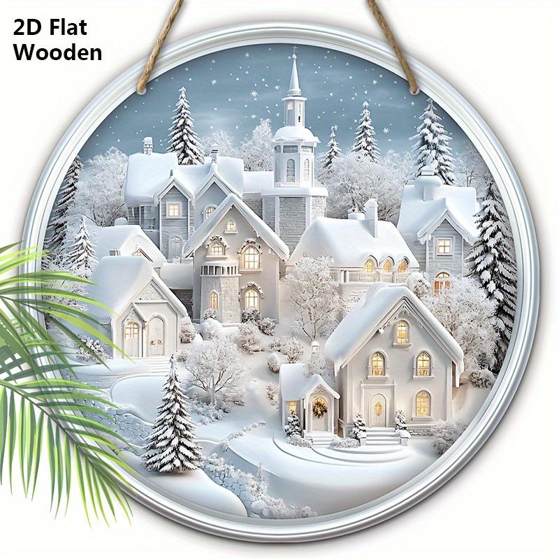 

Деревянная табличка в деревенском стиле на Рождество с рисунком снежного домика - Круглая табличка Navidad для входной двери, настенный декор - Идеальное рождественское украшение 20cm/7.87in белый