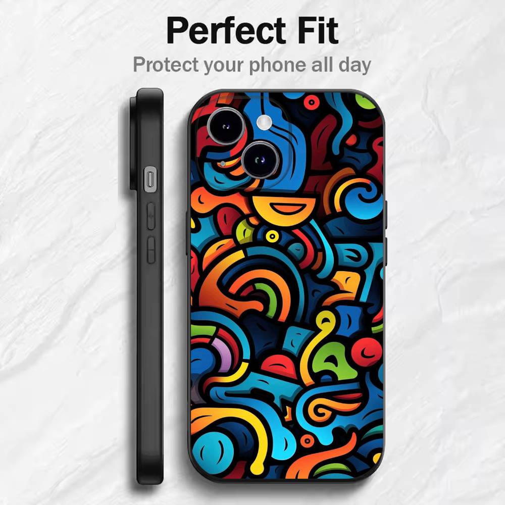 

Colorful Lines Graffiti Phone Case For 17 16 15 14 13 12 11 Mini XS XR X 6S 6 Pro Max Plus Black Soft Cover iPhone15