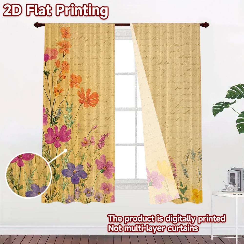 2D FLAT PRINTING 2pcs Curta (easter decor) Floral Watercolor Design Modern Curta&Drapes Semi-Sheer Curta Easter Eggs