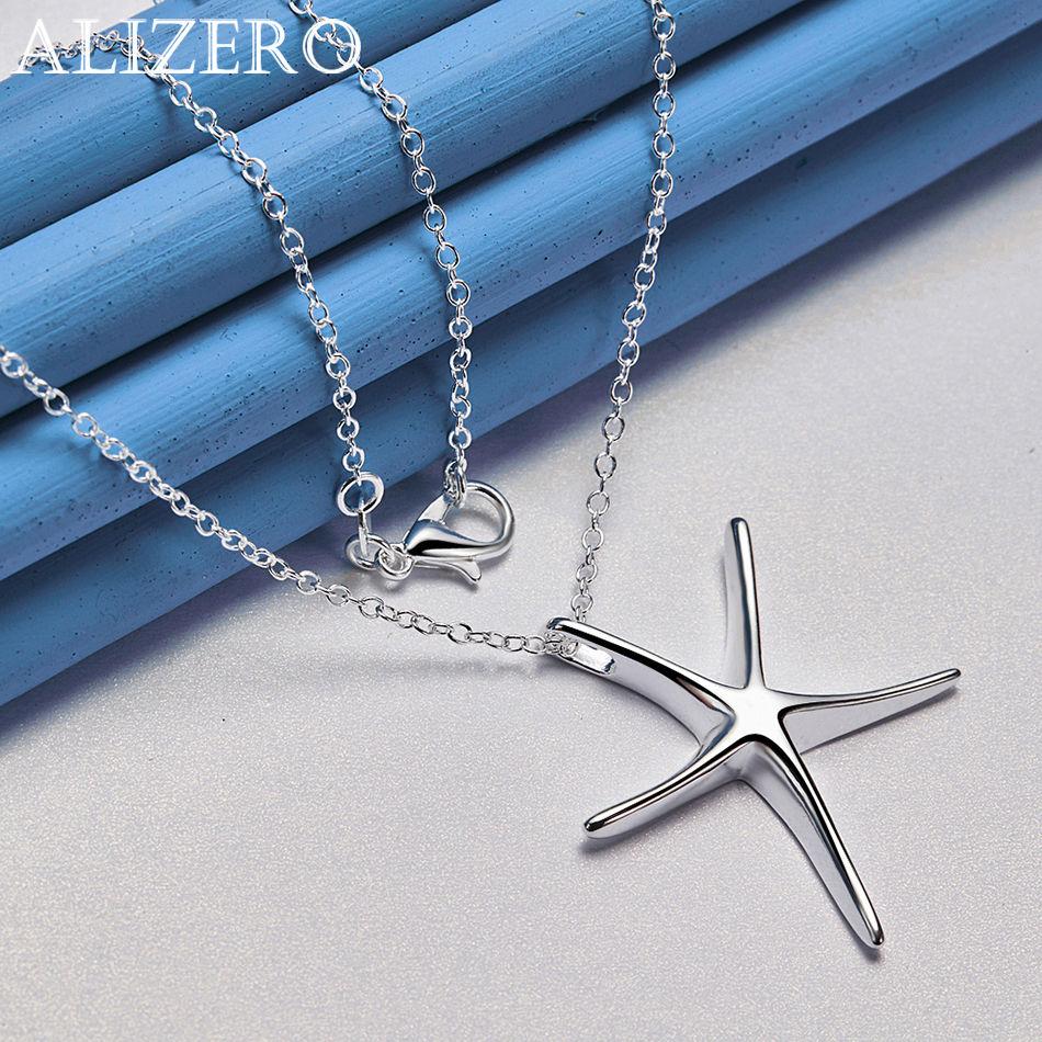 ALIZERO 925 Sterling Silver Big Starfish Pendant Necklace 16-30 In Chain For Women Men Fashion Jewelry Party and Daily Wear