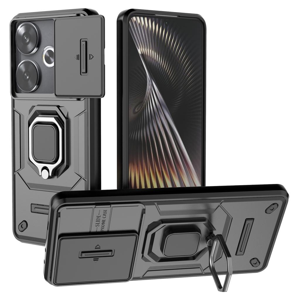 For Xiaomi Redmi Turbo 3 5G/Poco F6 5G Case Kickstand PC+TPU Phone Cover Sliding Lens Protection