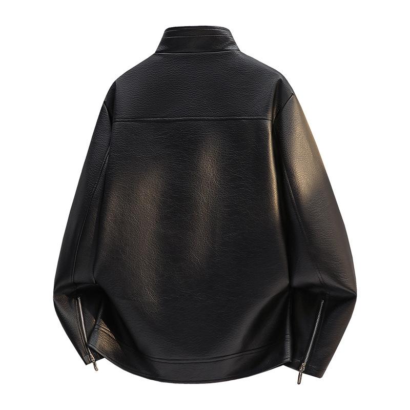 New American retro spring and autumn leather jacket men's Maillard high-end couple jacket jacket
