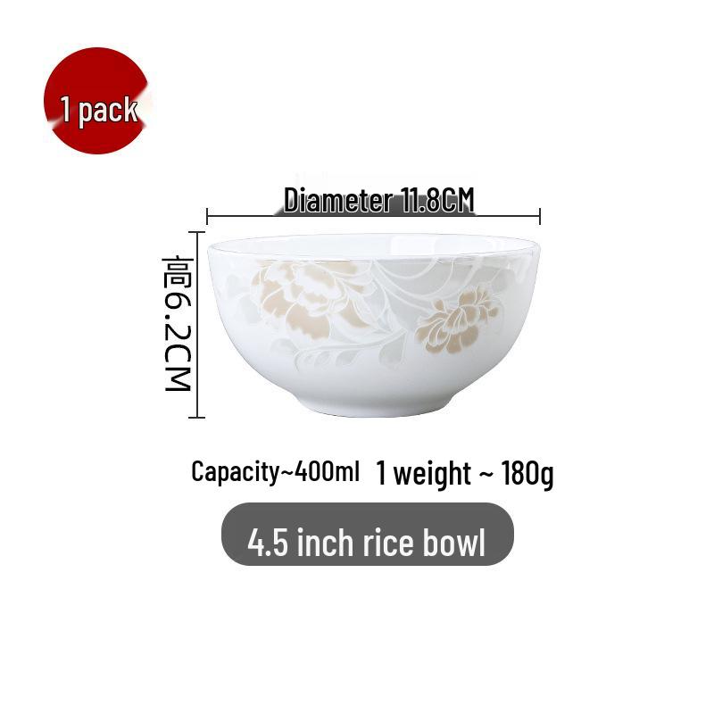 Chinese-Style Ceramic Bone China Bowl Set: Large Soup & Noodle, Rice Bowls, Plates, and Hat Bowl.