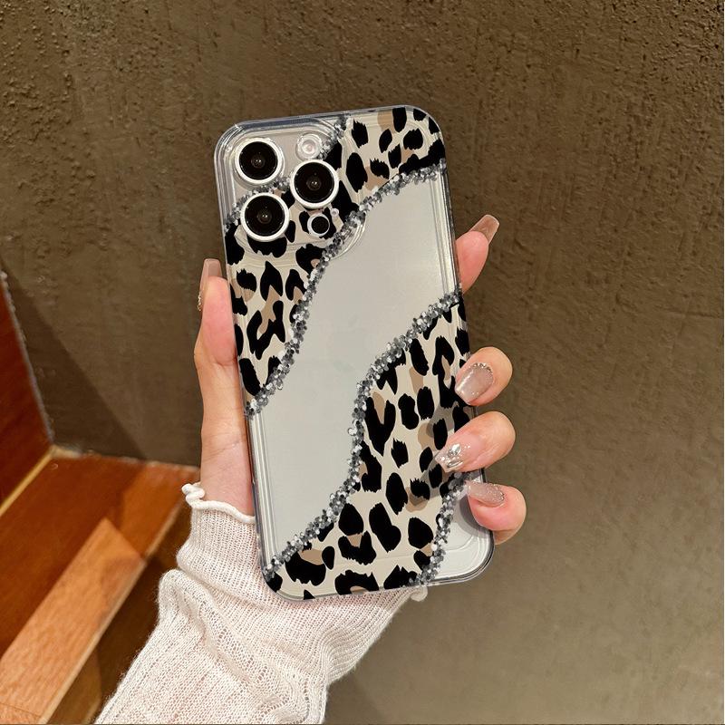 Custom Patchwork Leopard Print Phone Case, Full Coverage & Drop-Proof for Apple 17/16 Pro, 13/12, 15, 78/XS Models.