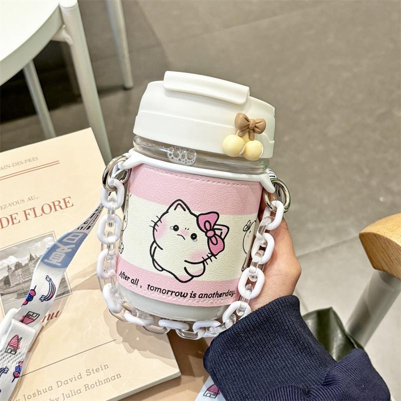 Pochacco Cartoon Plastic Water Cup With Straw For Kids And Students