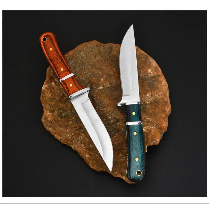 Stainless Steel Sharp Fixed Blade Knife Wooden Mongolian Meat Grilling Knife Camping Survival Barbecue Fruit Knife