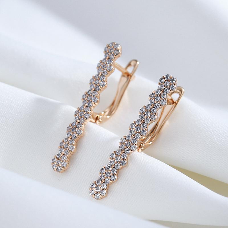 Geometric Full Natural Zircon Long Earrings For Women Fashion  Rose Gold Color Drop Earring High Quality Daily Jewelry