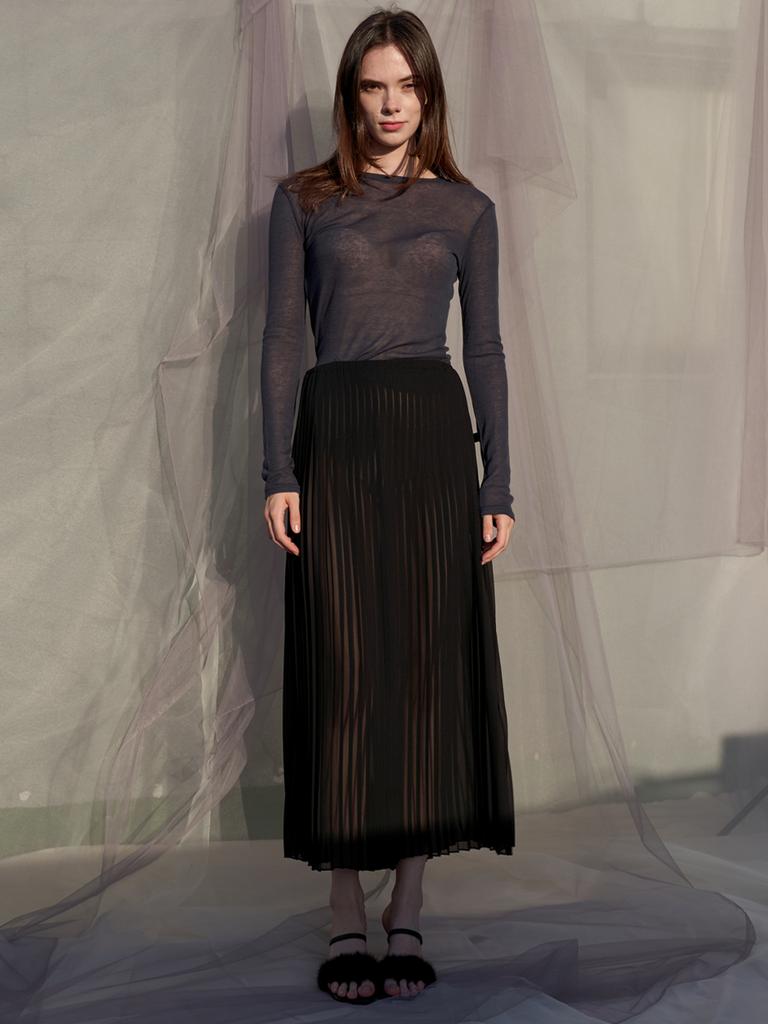 SORRY, TOO MUCH LOVE Four Season Pleats Chiffon Skrit_Black