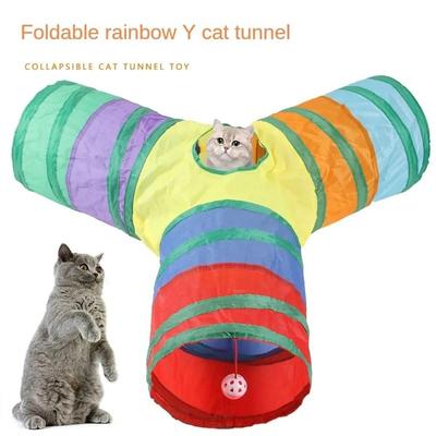 Y-Shape Pet Cat Tunnel Toys Foldable Kitty Training Interactive Peek Hole Fun for Cats Rabbit Animal Play Tunnel Tube Toy