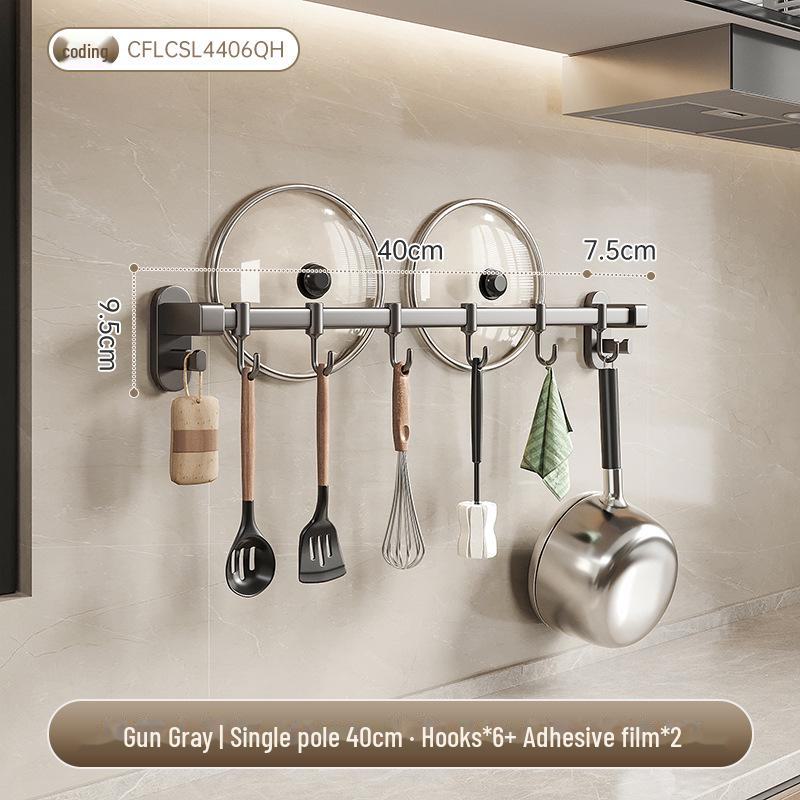 Raft de bucătărie fără găuri cu cârlige din aluminiu pentru spatule și linguri