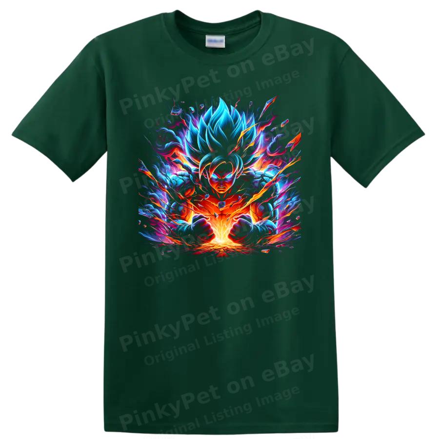 Goku Ultra Instinct Anime Fighter T Shirt W/ Neon Energy Burst Graphic Art Tee