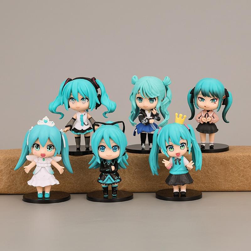 6pcs/set Anime new hatsune miku figure mini character ornaments kawai hatsune table decoration for home adult toy child gifts