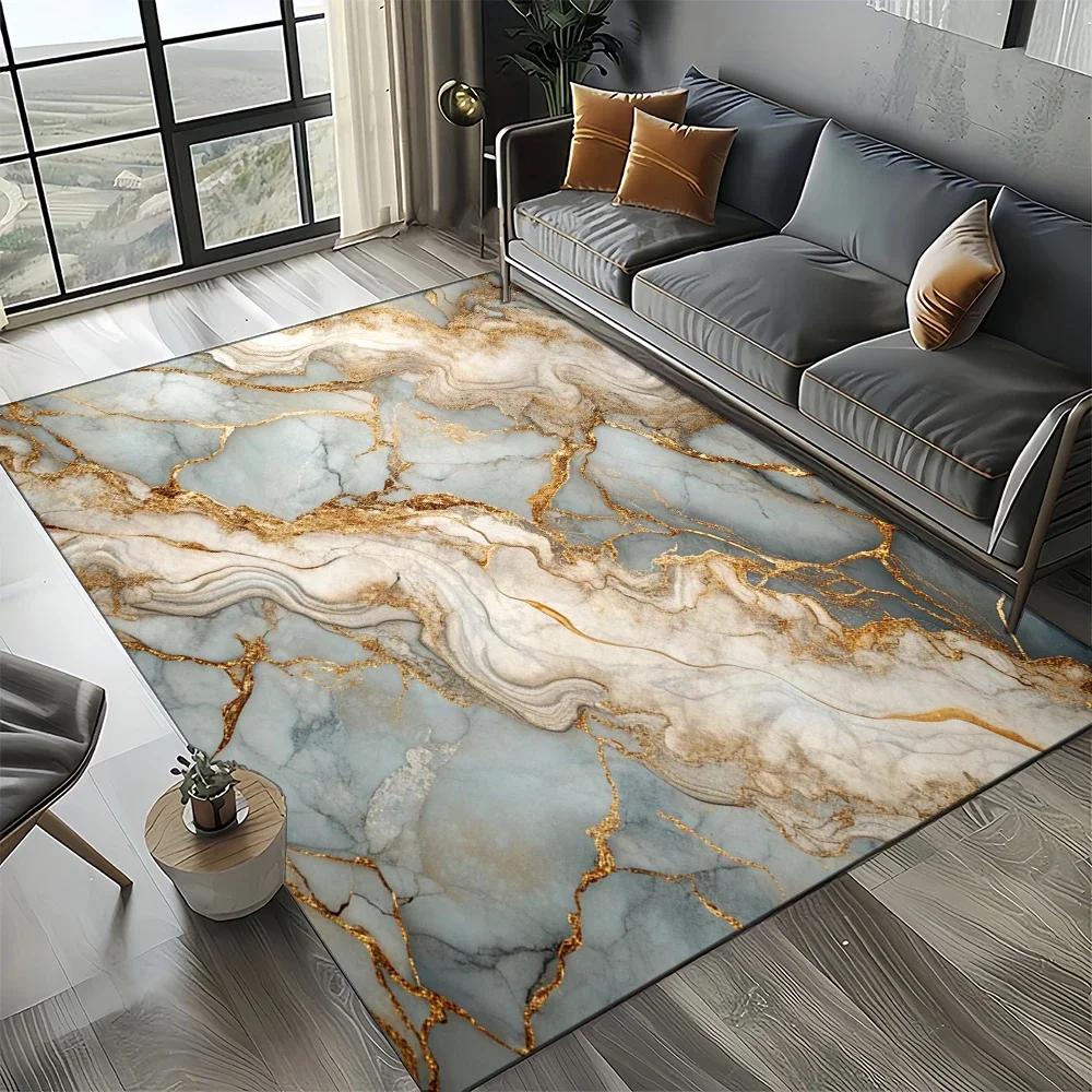 2025 New Style Black White Gold Marble Fashion 3D Carpet Rug for Living Room Bedroom Home Sofa Decoration,Kid Non-slip Floor Mat