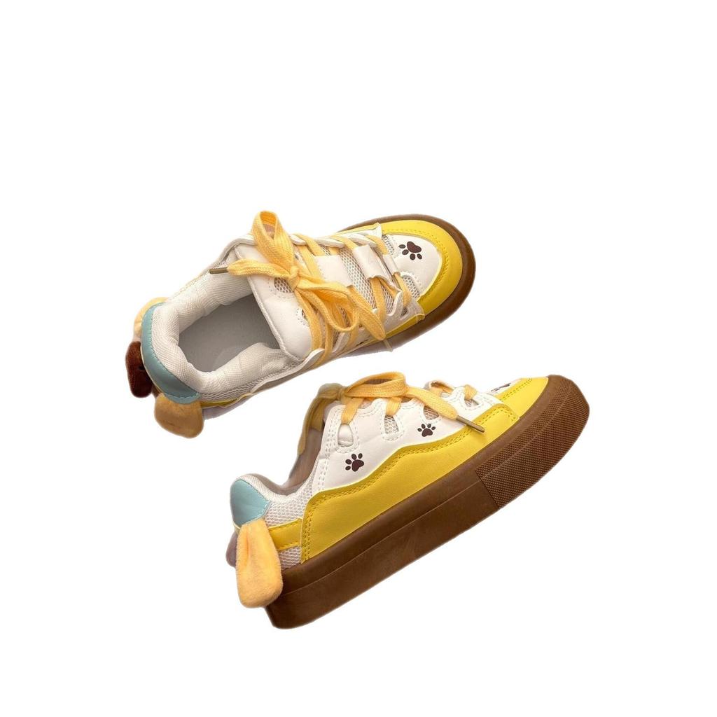 Board shoes women's 2025 new high-value milk yellow cute pudding dog niche student versatile high women's shoes bread shoes