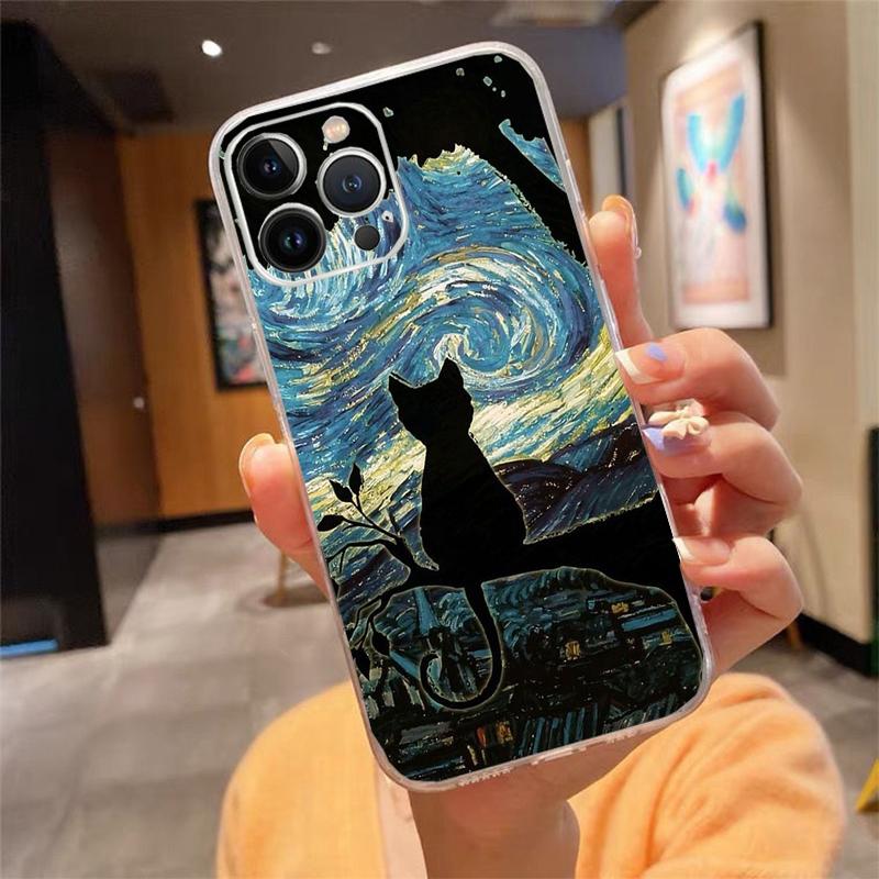 

Phone Case For iphone 17 Pro Max Air 16 15 14 13 Pro Max 15 16 Pro 15Plus Cat Starry Night Van Gogh iphone 15ProMax