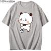 Cute Bubu Is Playing Soccer T-Shirts Kawaii Cute Panda Bear Graphic Shirts Women T Shirt Men 100% Cotton Summer Casual Tops
