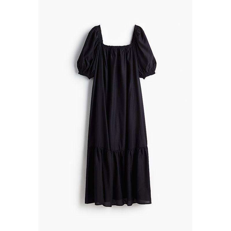 

HM Женская одежда Платье 2025 Лето Новое поступление Принт Пышные рукава Длинное платье Свободное платье 1289379 Black 170/104