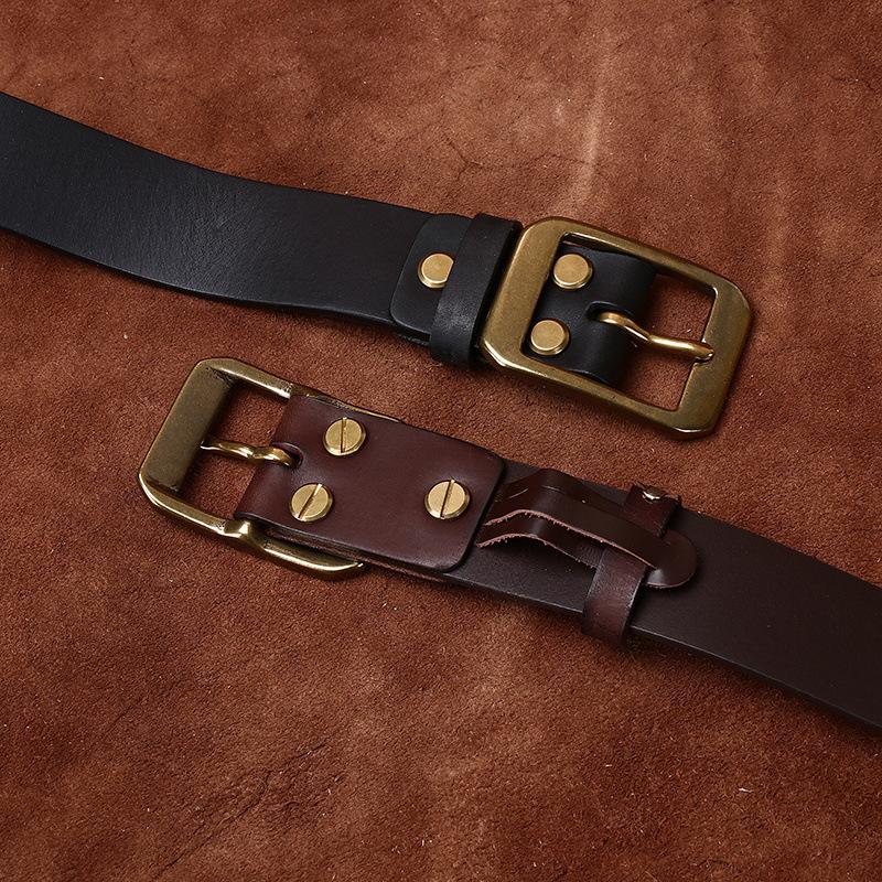 Washed Thickened Retro Matte First Layer Cowhide Belt Men'S Leather Simple Versatile Casual Jeans Copper Buckle Belt