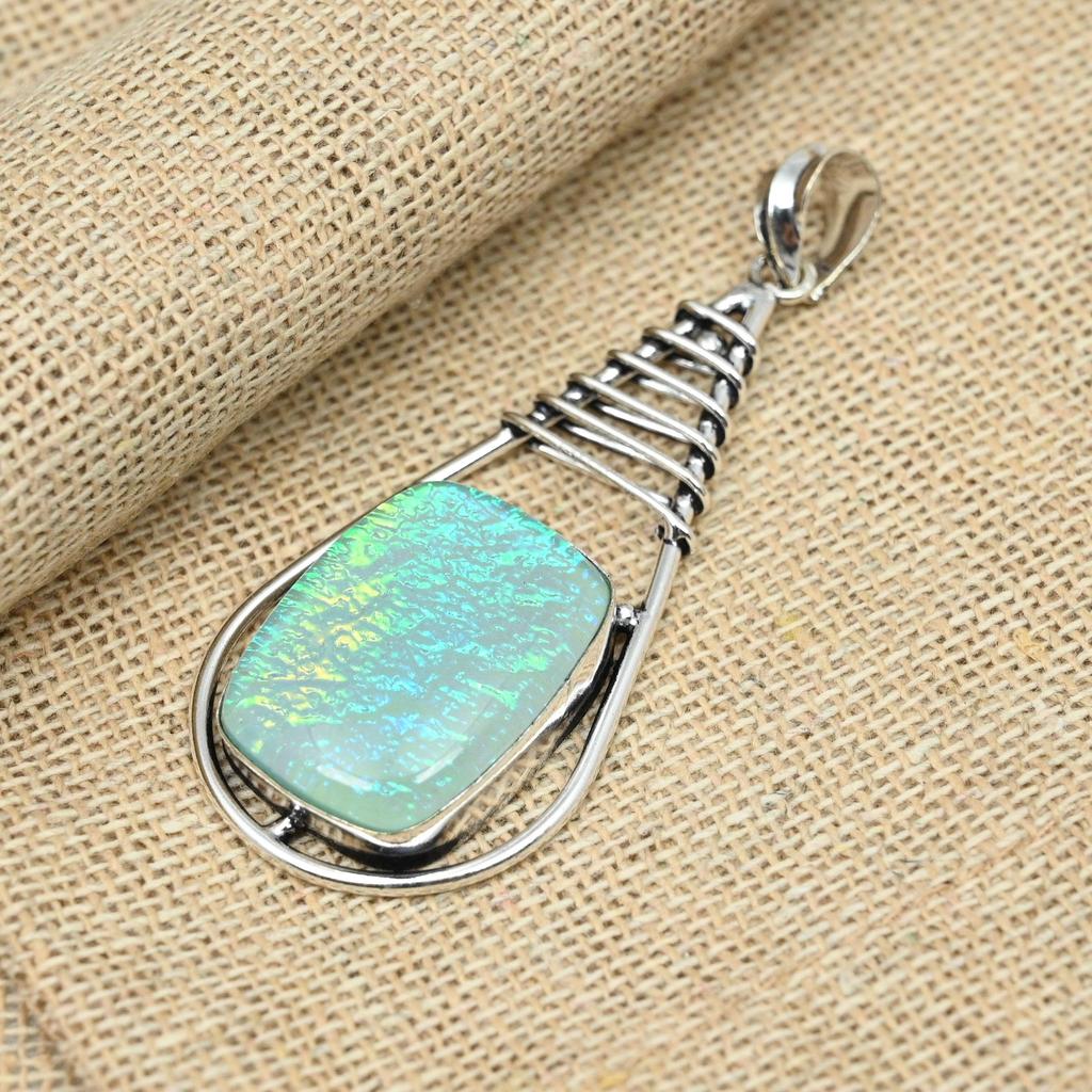 Blue Australian Triplet Opal Gemstone 925 Sterling Silver Handmade Jewelry Women Pendant