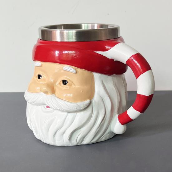 Santa Coffee Mug Stainless Steel Water Cup Hot Beverages Mugs Christmas Themed Drinkware Unique Holiday Gifts for Friends