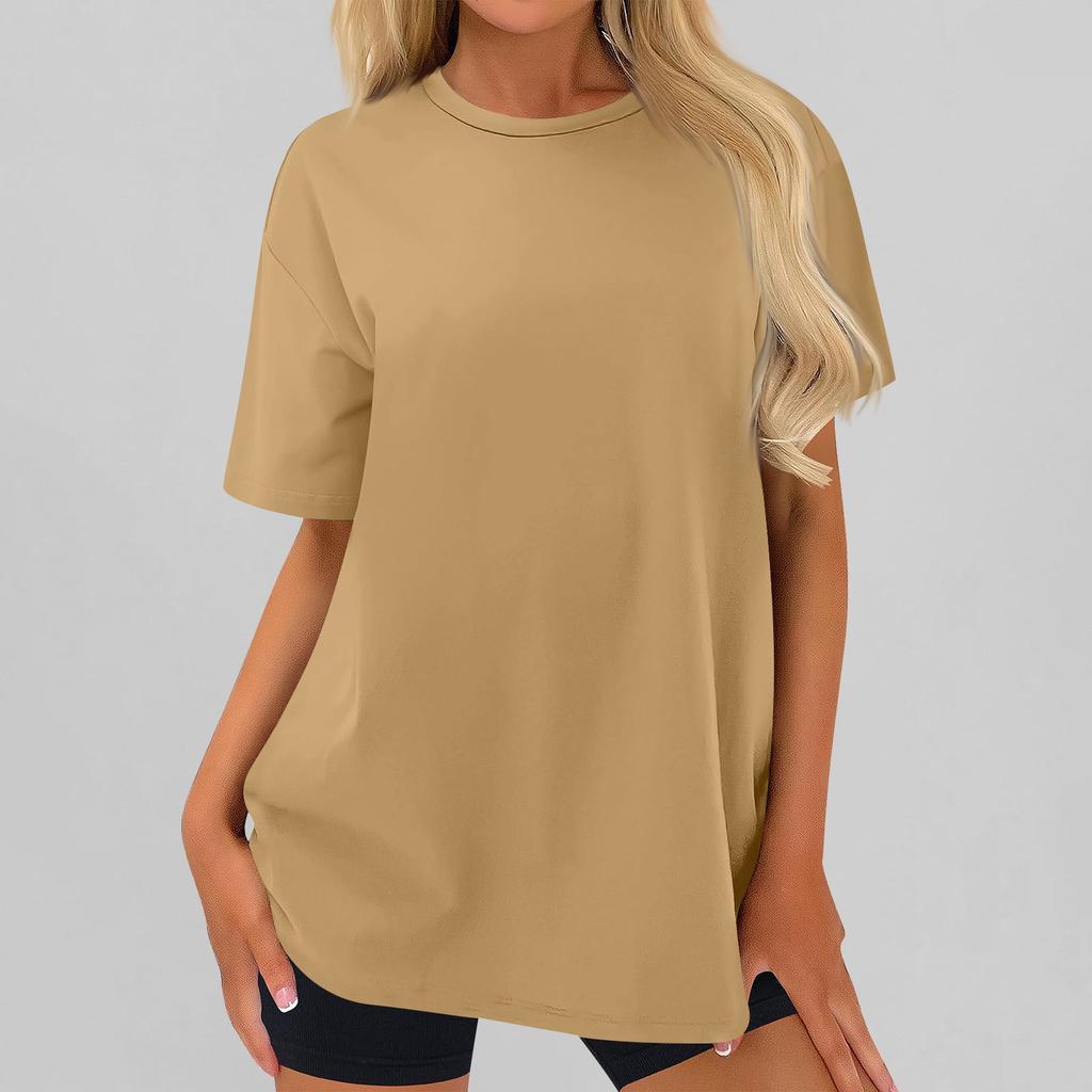 Women's Fashionable Casual Three Half Sleeve Soild Color Round Neck Top