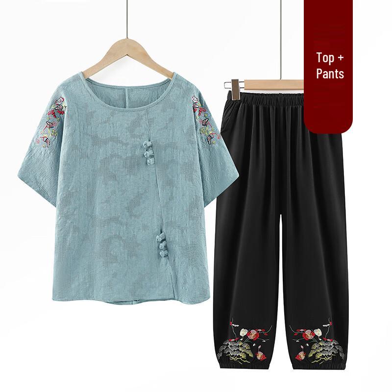 Женский Элегантный Хлопковый Этнический Летний Костюм Комплект 5XL