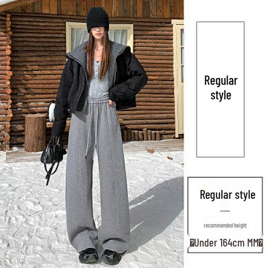 

Women s Thickened Wool & Velvet Wide-Leg Pants - Casual, Versatile, Curved Design for Winter M