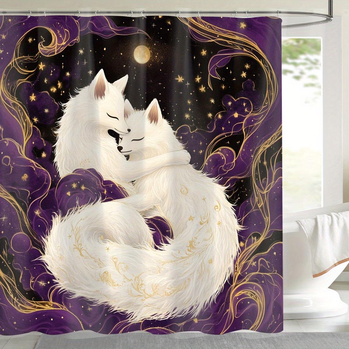 

1pc Enchanting Fox Design Polyester Shower Curtain with Hooks - Machine Washable, Woven, All-Season Bathroom Decor Featuring Mag 90X180cm