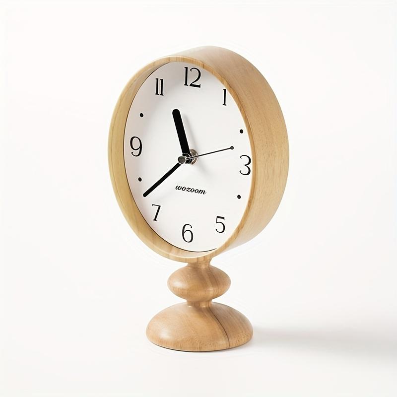 Classic Round Dial Wall Clock with Wooden Base Silent, Accurate Timekeeping, Perfect for Living Room Coffee Table or Bedroom Nightstand,
