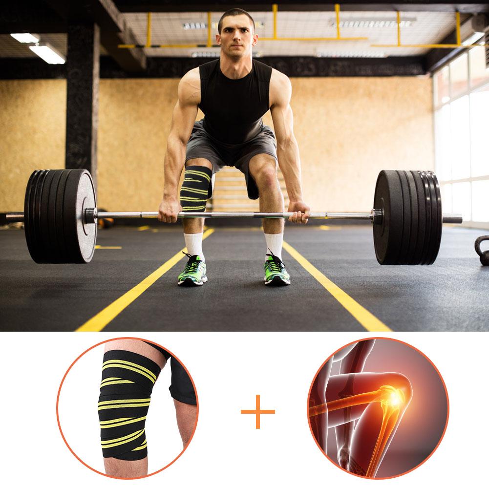 Fitness Knee Bandage Elastic Kneepad Straps for Gym Weightlifting Outdoor Sports (Black&Yellow)