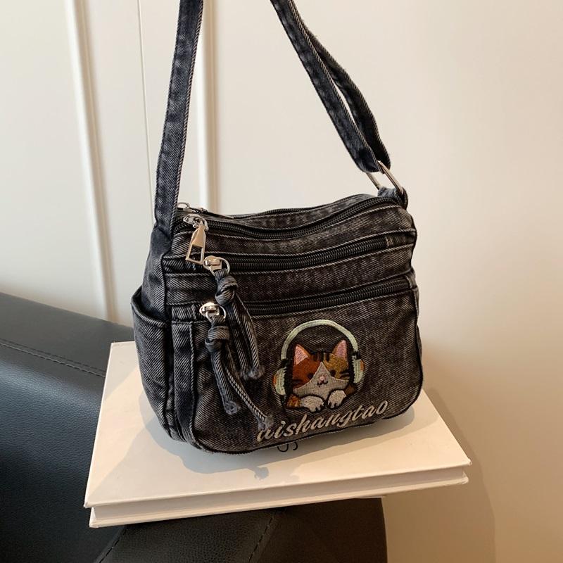 Kätzchen Bestickt Handy Tasche Jeans Tasche Damen Schulter Crossbody Tasche