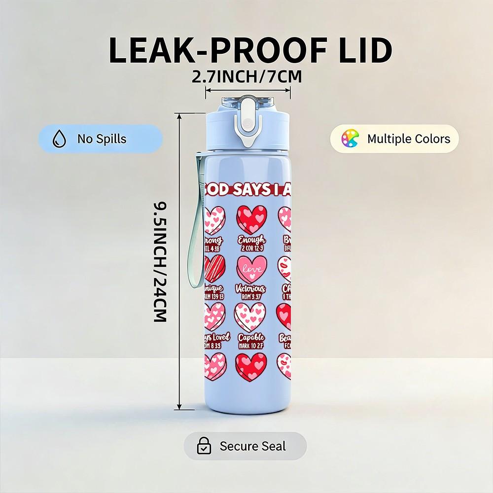 1PC Heart Stack Love Letter Art Print 750ml Color Plastic Sports Water Bottle Leakproof Flip Straw Lid Suitable for Sports Office Home Use