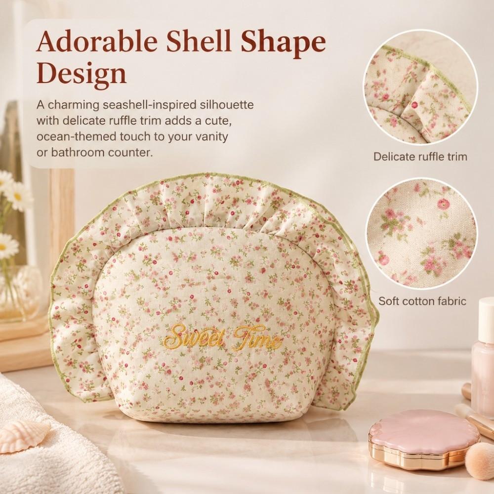 Shell Shape Toiletry Pouch Ruffle Travel Pouch Multipurpose Cosmetic Bag Daily Use