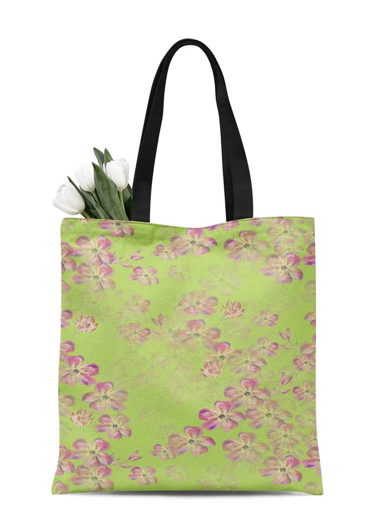 S4Sassy Green Poppy Anemone Floral Printed Re-Usable Tote Bag Women Shoulder Handbag Travel Shopping Bag 16x12