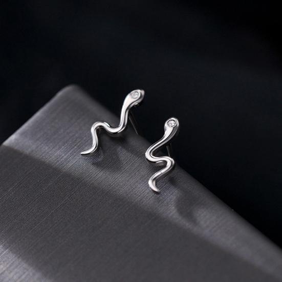 1 Pair Ear Studs Temperament Minimalist Shiny Cubic Zirconia Inlaid Geometric Dress Up Gift Women Snake Stud Earrings Cartilage