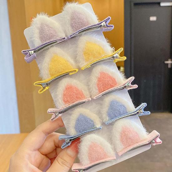 Yousheng Hair Pin 3D Cat Ear Plush Hair Clip Soft Fluffy Vibrant Colors Rounded Metal Clamp Kids Hairpin Autumn Winter Hairstyles School Travel Party