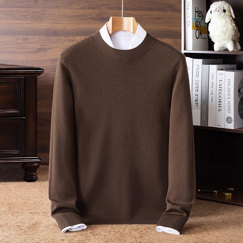 Men's 100% Pure Wool Half-High Neck Sweater, Machine Washable, Thick Base Layer - 2025 Autumn/Winter New Style