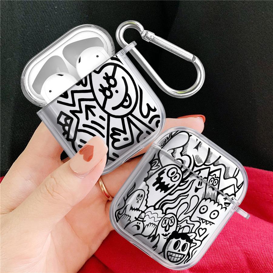 Clear Earphone Cases Cover Case For Airpods 1 3 2 4 Pro2 Pro Pro3 Cartoon Graffiti