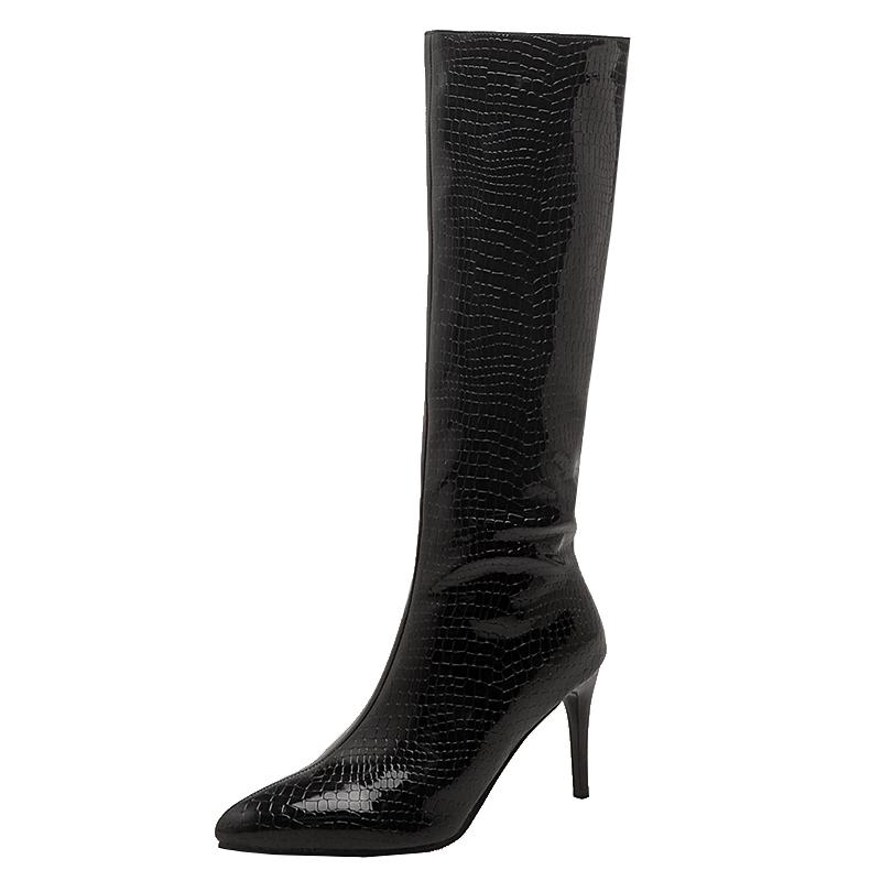 Sexy Knee High Boots For Women Pointed Toe Fetish Party Shoes Thin Heels Knee Boots Green Black White Winter Shoes Large Size 45