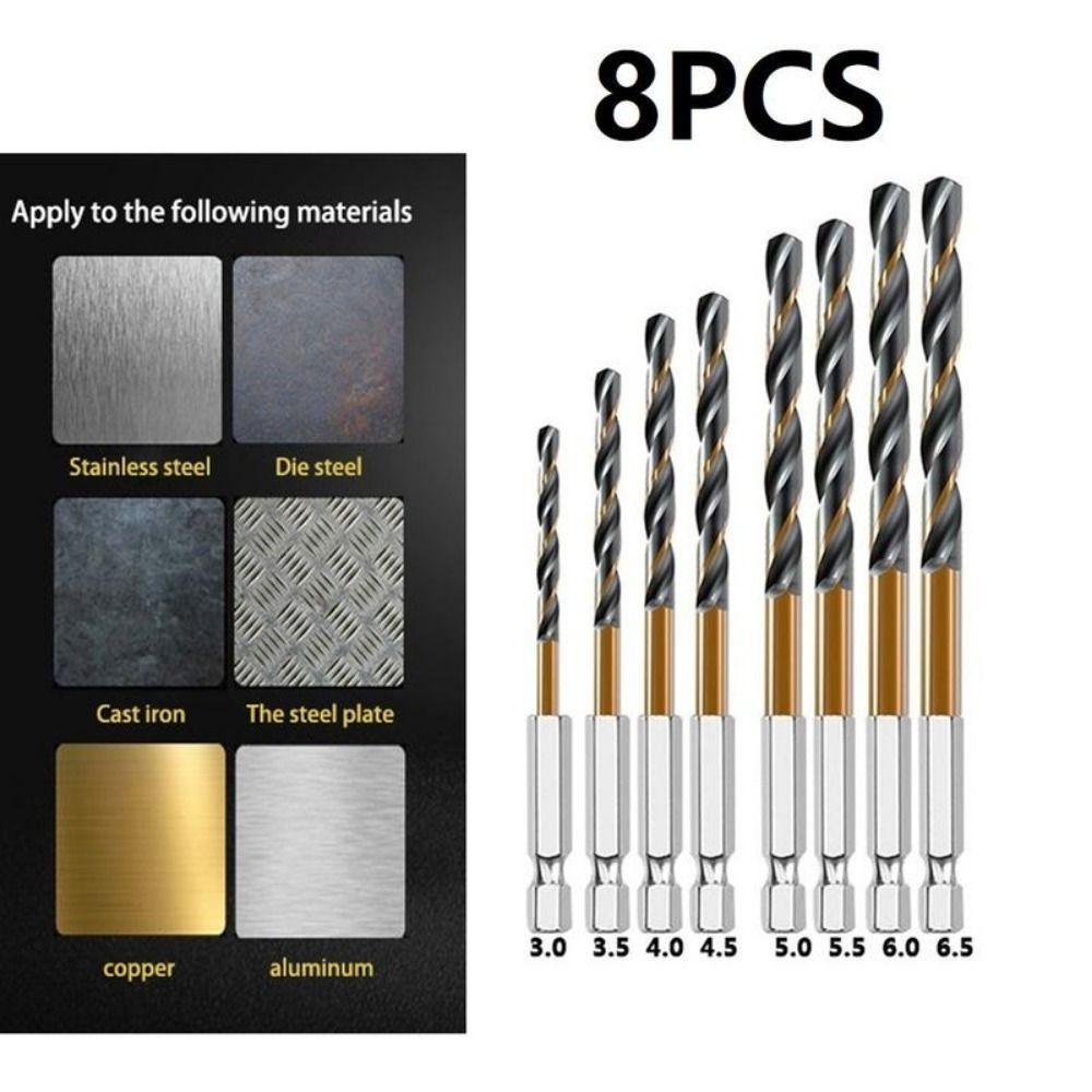 

8PCS Durable Titanium Coated Drill Bit Set Long Lasting Twist Drill For Metal Drilling