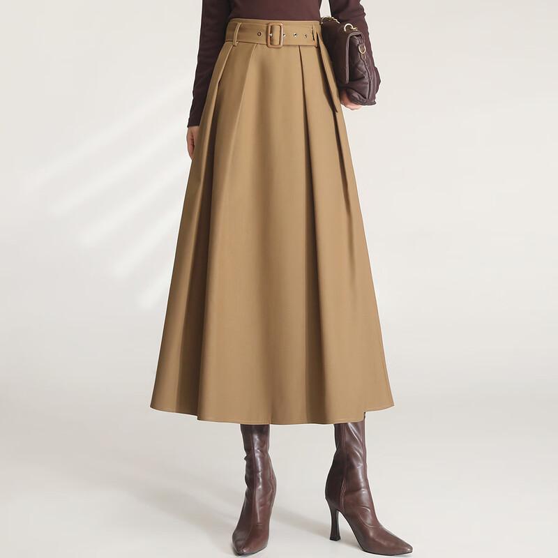 Bailuyu Women s High-Waist Pleated A-line Midi Skirt S