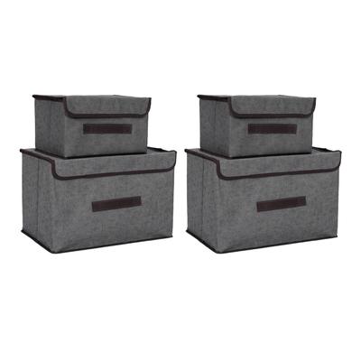 4 Pcs Non Woven Storage Box Case Dustproof Collapsible Two Large and Two Small for Household Home Grey