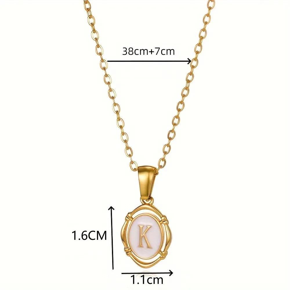 Stainless Steels Drip Letter Oval Necklaces for Women Alphabet A-E Initials Pendant Necklace Aesthetic Jewelry