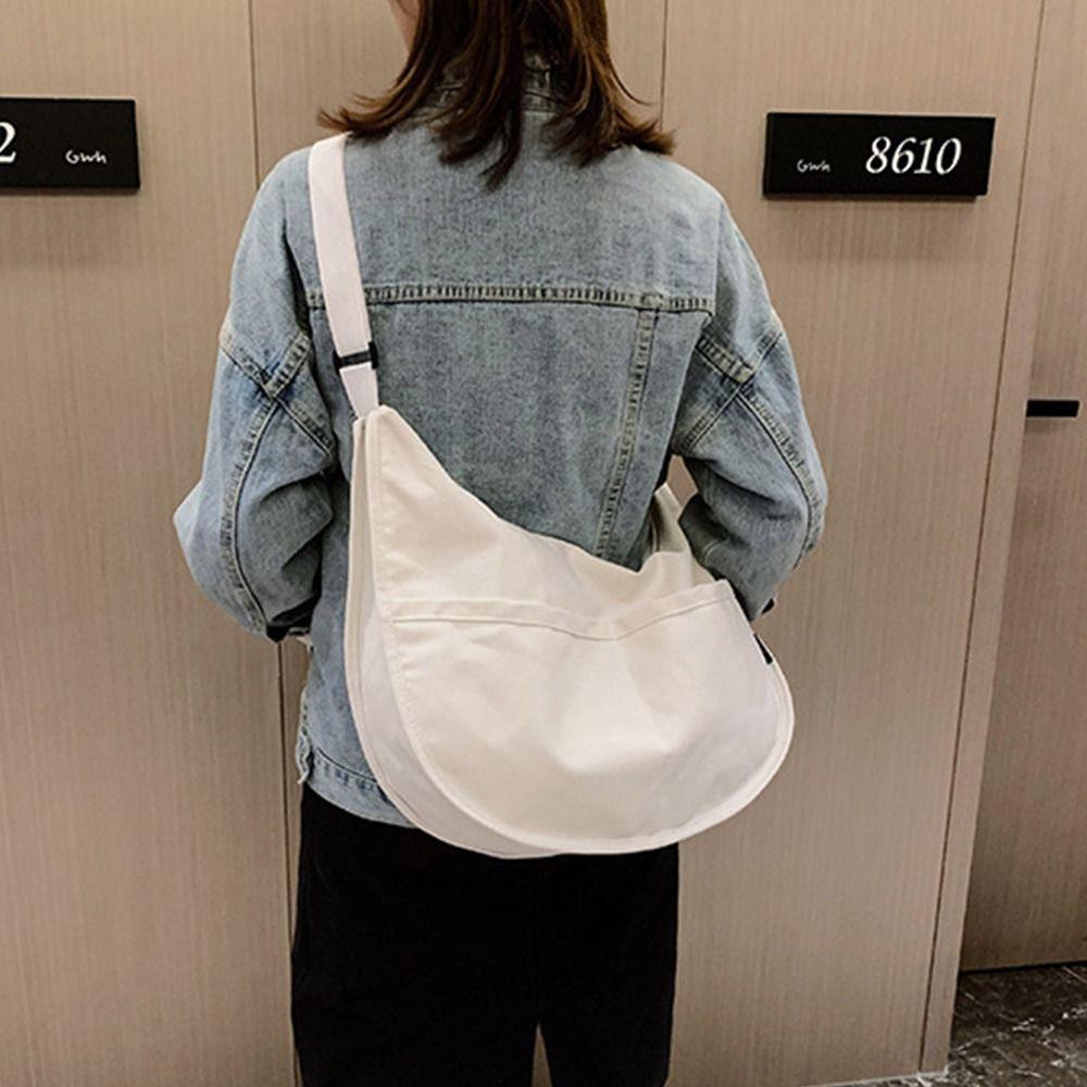 Faionable Canvas Women's Dumpling Bag Solid Color Large Capacity Crossbody Bags Shoulder Bag for Travel and Commuting