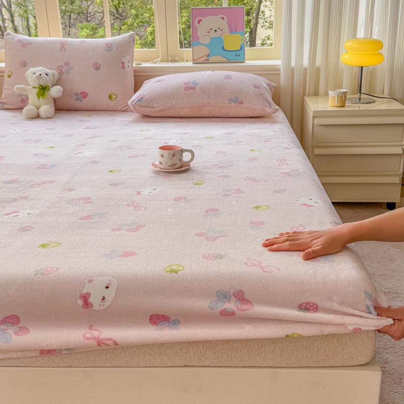 Winter Neuprodukt Milchsamt Spannbettlaken Einzelstück Bedrucktes Design Plus Samt Spannbettlaken Zuhause Schlafzimmer Rundum-Spannlaken Verrutschsicher