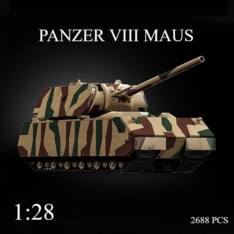 2688PCS Panzer VIII Maus Super-Heavy Tank Building Blocks – Camouflage of Military Vehicles Model Kit, Desktop Decor for Adults