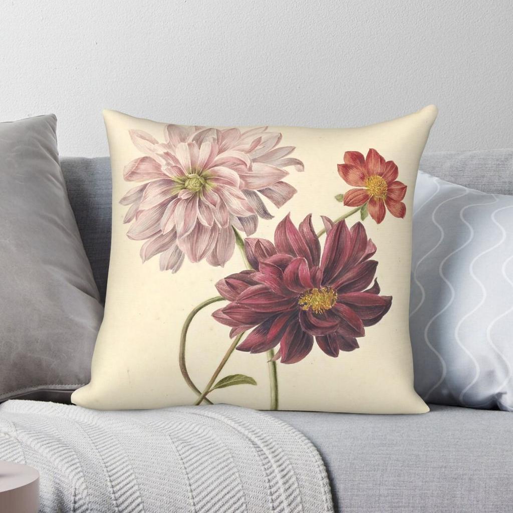 Dahlias Willem Hekking Square Pillowcase Polyester Linen Velvet Printed Zip Decor Pillow Case Sofa Seater Cushion Cover