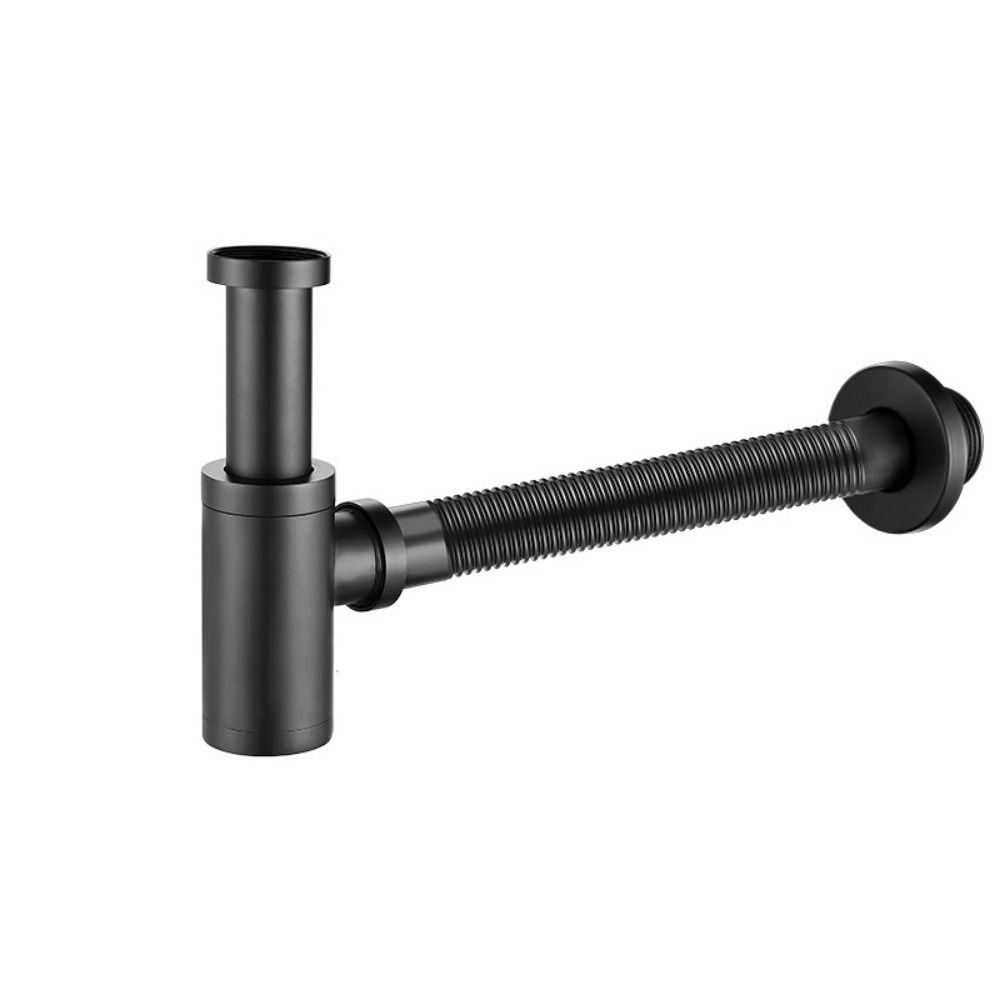 without overflow Round P-Trap Waste Pipe Kit Solid Copper Adjustable Height Siphon Drainer Plumbing Tube Removable