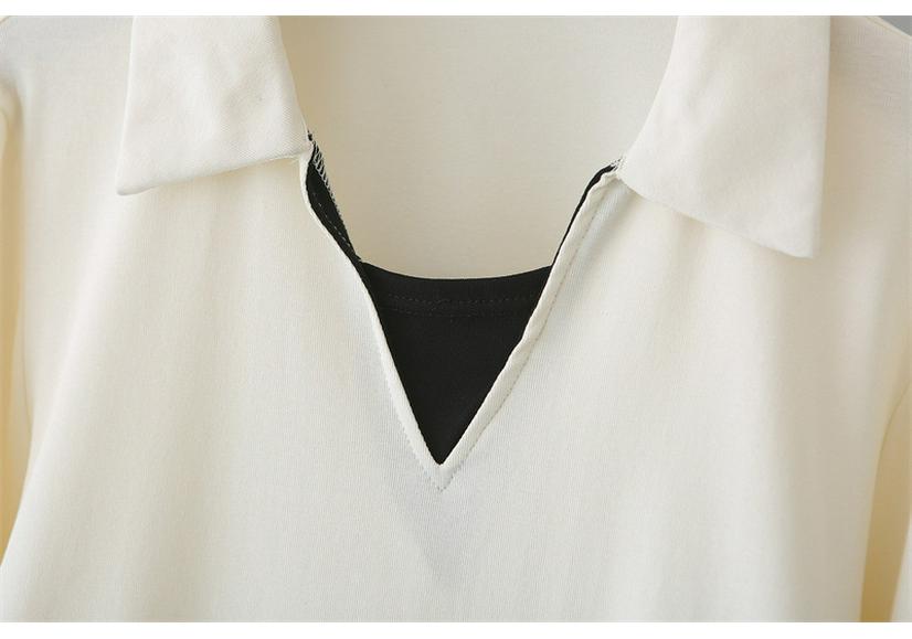 2026 Spring Plus Size Women's Long Sleeve Color Block 2-in-1 Cotton T-Shirt Slimming Top