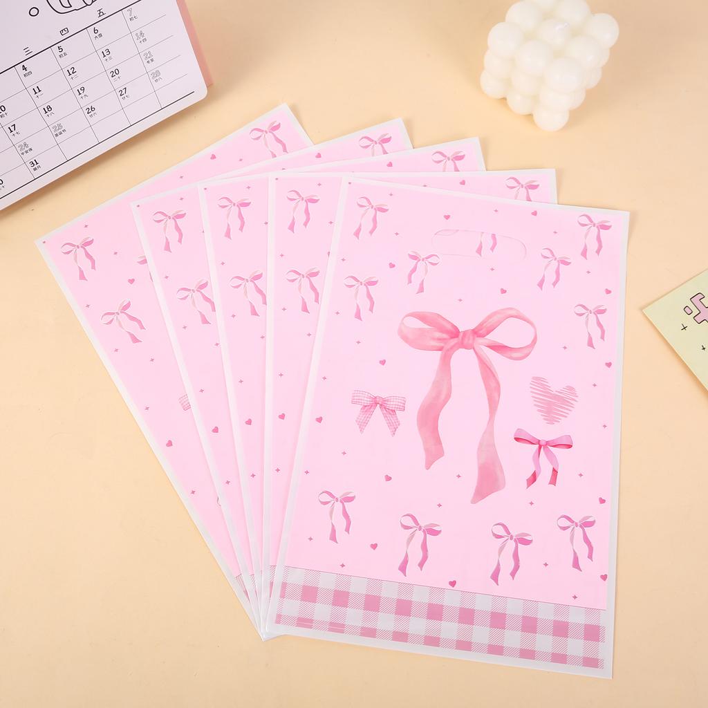50Pcs Sweet Pink Bow OPP Gift Packing Bag Candy Cake Snack Pouch Bag for Kids Girl Birthday Baby Shower Wedding Party Decoration